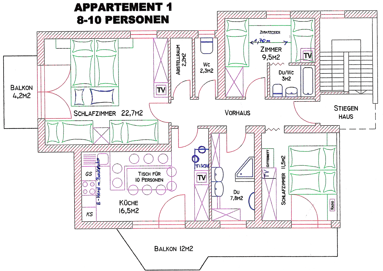 Plan von Appartement 1 im Haus Pichler