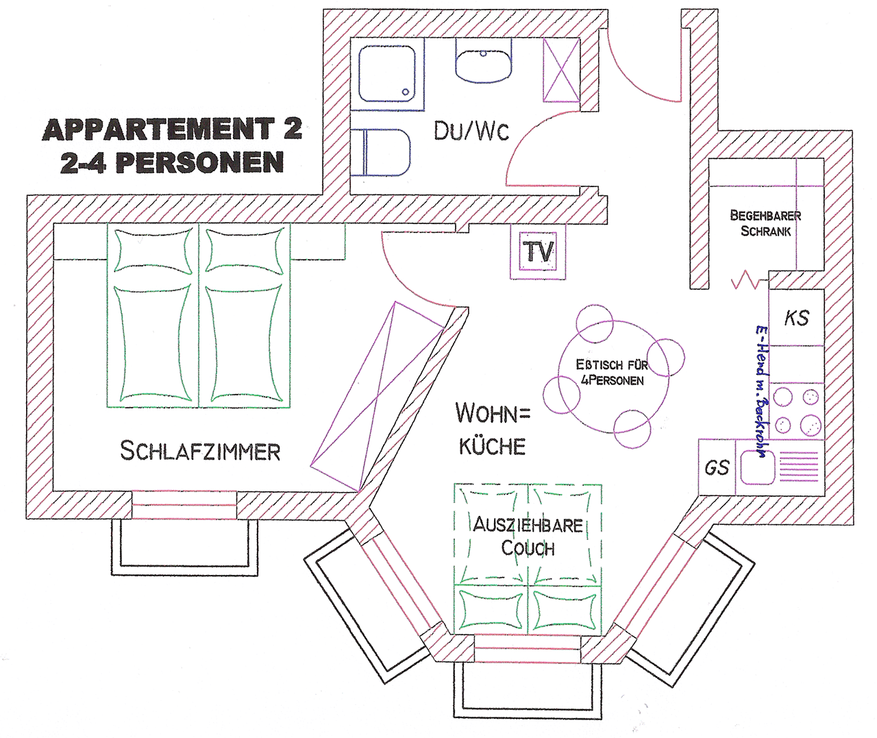 Plan von Appartement 2 im Haus Pichler